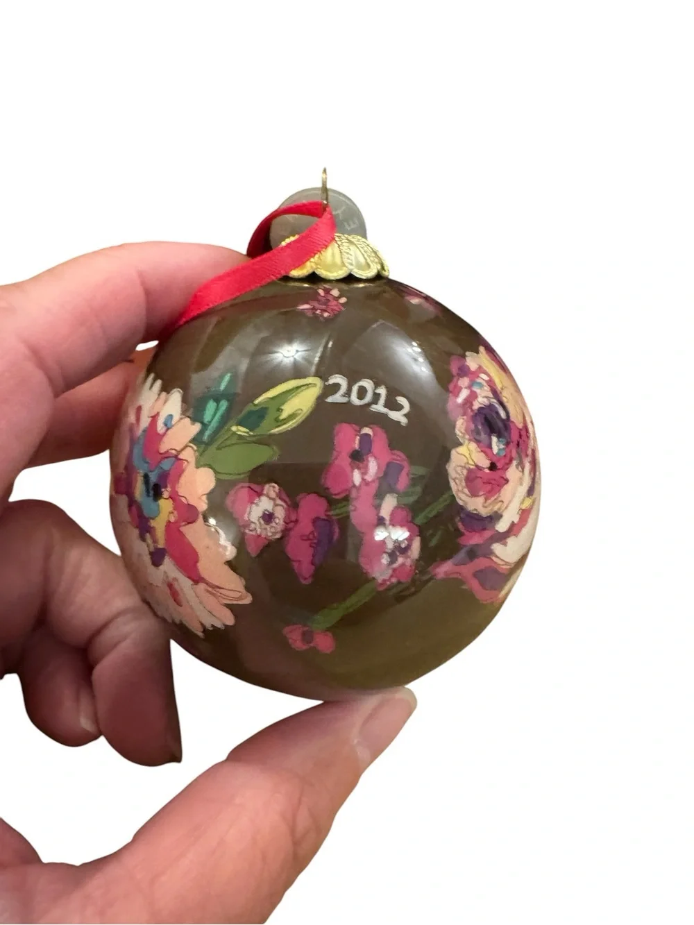 Vera Bradley Set of 3 Glass 2012 Christmas Ornaments & Matching Box